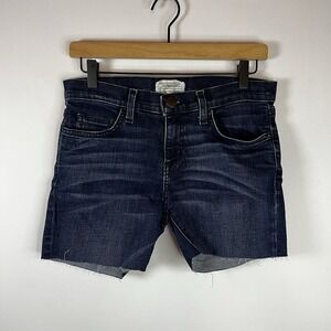 Current/Elliot Shorts Women Size 28-0 Dark Wash Cotton Denim Raw Hem Midi Pocket